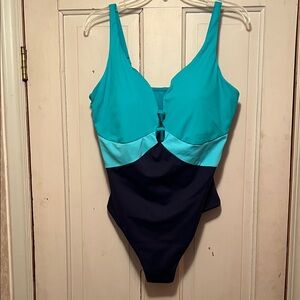 Swimsuits For All Turquoise  and Navy Blue One-Piece